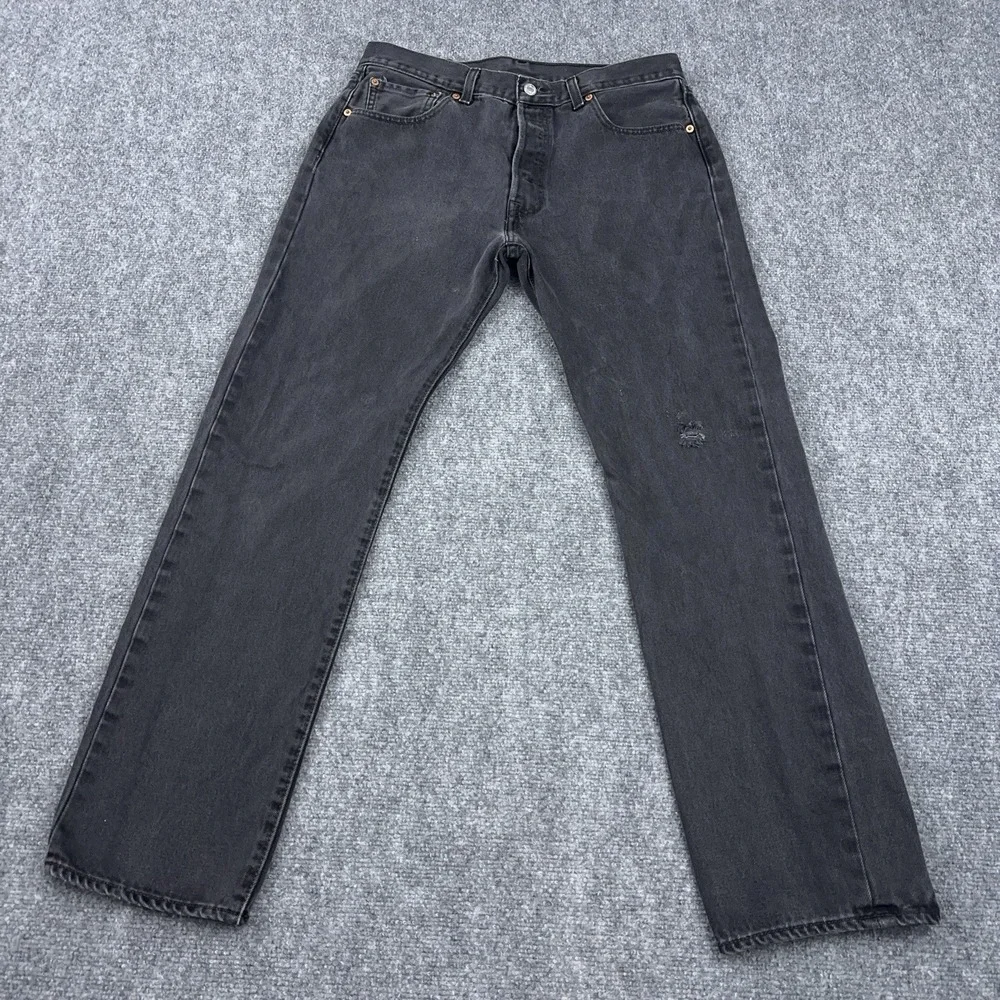 Levi's 501 Jeans Mens 33x32 FITS 32x30 Black‎ Button Fly 100% Cotton Distressed